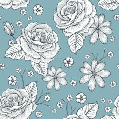 retro seamless hand drawn rose pattern N8