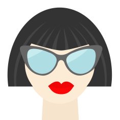 Fashion brunet woman face with sexy red lips sunglasses Flat
