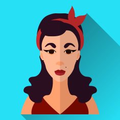 Flat style square shaped female character icon with shadow N19