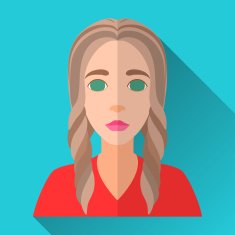 Flat style square shaped female character icon with shadow N23