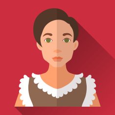 Flat style square shaped female character icon with shadow N24
