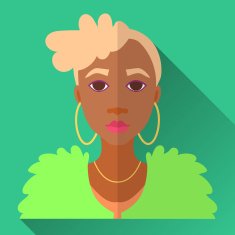 Flat style square shaped female character icon with shadow N26