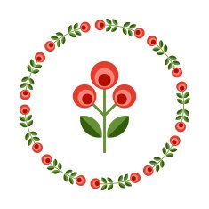 Design elements - round floral frame and scandinavian flower N7