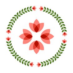 Design elements - round floral frame and scandinavian flower N8