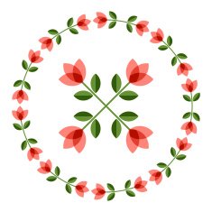 Design elements - round floral frame and scandinavian flower N9