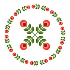 Design elements - round floral frame and scandinavian flower N10
