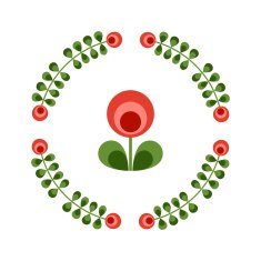 Design elements - round floral frame and scandinavian flower N11