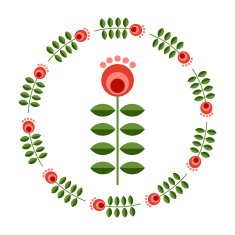 Design elements - round floral frame and scandinavian flower N12
