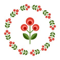 Design elements - round floral frame and scandinavian flower N13