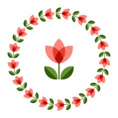 Design elements - round floral frame and scandinavian flower N14