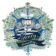 Watercolor vintage label with a sailor and hand lettering