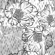 Monochrome seamless pattern with flowers Hand-drawn floral background