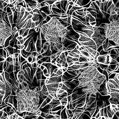 Monochrome seamless pattern with flowers Hand-drawn floral back