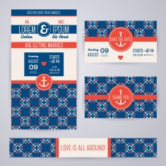 Set of romantic wedding invitations in marine style N2