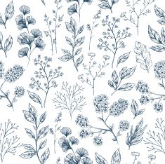Hand drawn leaf and flower seamless pattern Vector illustration N3