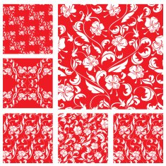 Vintage ornate seamless patterns with white roses sihouettes