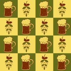 Beer mugs and hop seamless pattern