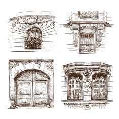 Set of Paris architecture elements vector illustration N2
