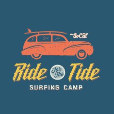 Surfing Woodie Car Retro Style Label or Logo Template