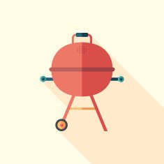 Barbecue time flat square icon with long shadows