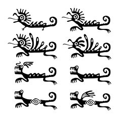 lizards or dragons in native style set of vector illustrations
