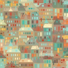 Night city Vector background vintage houses N8