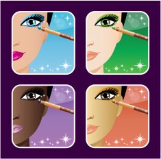 Set of makeup young European Asian African women