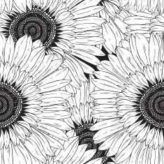 seamless pattern of abstract black and white flowers