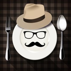 Vector Hipster style on white plate with spoon and fork N5