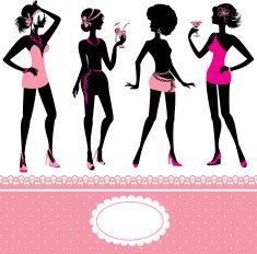 Set of fashionable girls silhouettes Party or holiday design elements