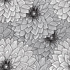 monochrome seamless pattern of abstract graphics flowers