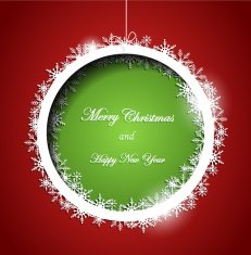 Abstract cutted paper design Christmas ball on red background