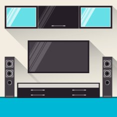 room interior with television trendy flat style long shadows