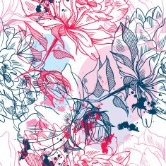 grunge seamless pattern with roses and spots of paint