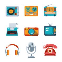 Retro media icons in flat style