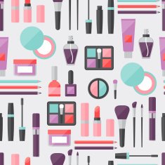 Seamless background with cosmetics icons