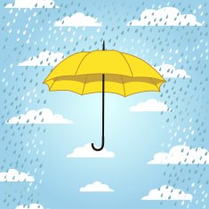 romantic card with umbrellas and rain