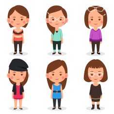 Women avatars in different outfits