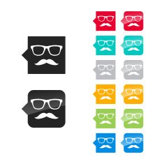 Hipster face glasses and mustaches icon - flat glossy