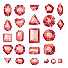 Set of realistic red jewels Colorful gemstones