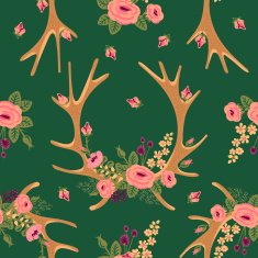 Vintage seamless pattern with deer antlers and flowers N2