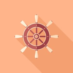 Retro steering wheel flat square icon with long shadows