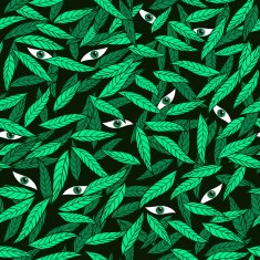 Eyes among the leaves seamless pattern