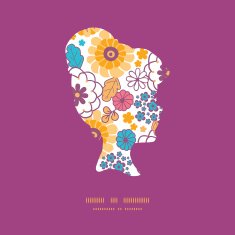 Vector colorful oriental flowers girl portrait silhouette pattern frame