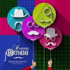 Birthday card Colorful balloons in flat design Silhouettes on hipster N2