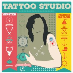 tattoo studio hipster and marine Tattoo set vector illustration