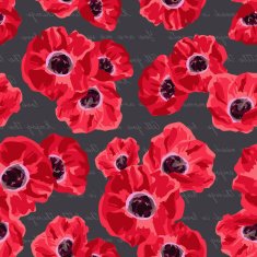 Seamless vintage pattern with poppies flower on lettering backgr