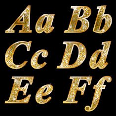 Golden metallic shiny letters A B C D E F