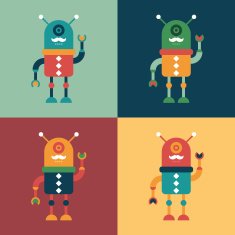 Set of colorful happy hipster robots