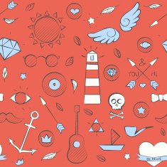 Sea doodle seamless hipster pattern over red N2